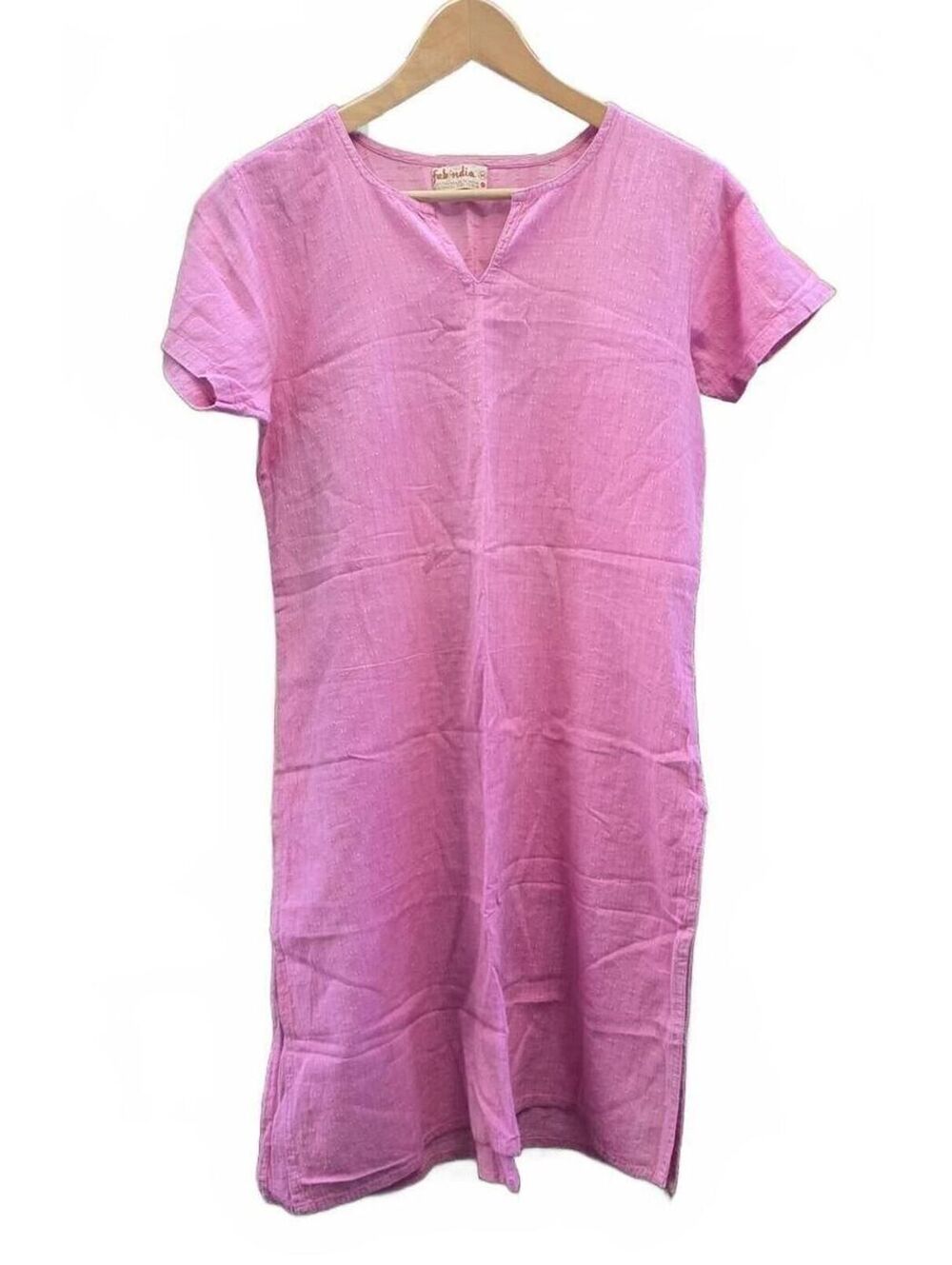 Fabindia Rose Pink Kurti/Tunic Lightweight Cotton Side Splits Hip to Hem Med